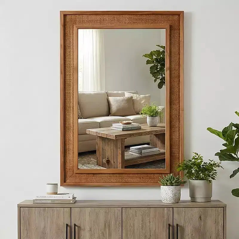 Miroir Mural Décoratif en Rotin de Ferme 20 x 30, Miroir de Maquillage pour Salle de Bain, Miroir en Bois pour Salon ou Couloir-Panipeachy