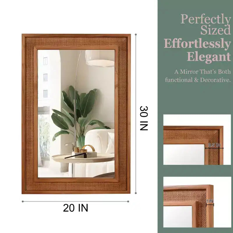 Miroir Mural Décoratif en Rotin de Ferme 20 x 30, Miroir de Maquillage pour Salle de Bain, Miroir en Bois pour Salon ou Couloir-Panipeachy