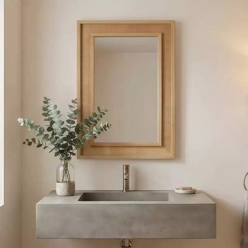 Miroir Mural Décoratif en Rotin de Ferme 20 x 30, Miroir de Maquillage pour Salle de Bain, Miroir en Bois pour Salon ou Couloir-Panipeachy