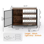 Meuble bar à café, meuble à vin industriel de 107/119 cm avec lumières LED et prises de courant, bois marron rustique avec supports à verres