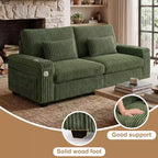 Canapé Vipbear double de style moderne de 91 pouces avec porte-gobelet de recharge et rangement d'accoudoir, en gros velours côtelé