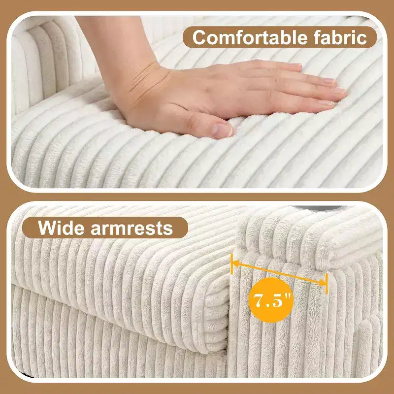 Canapé Vipbear double de style moderne de 91 pouces avec porte-gobelet de recharge et rangement d'accoudoir, en gros velours côtelé