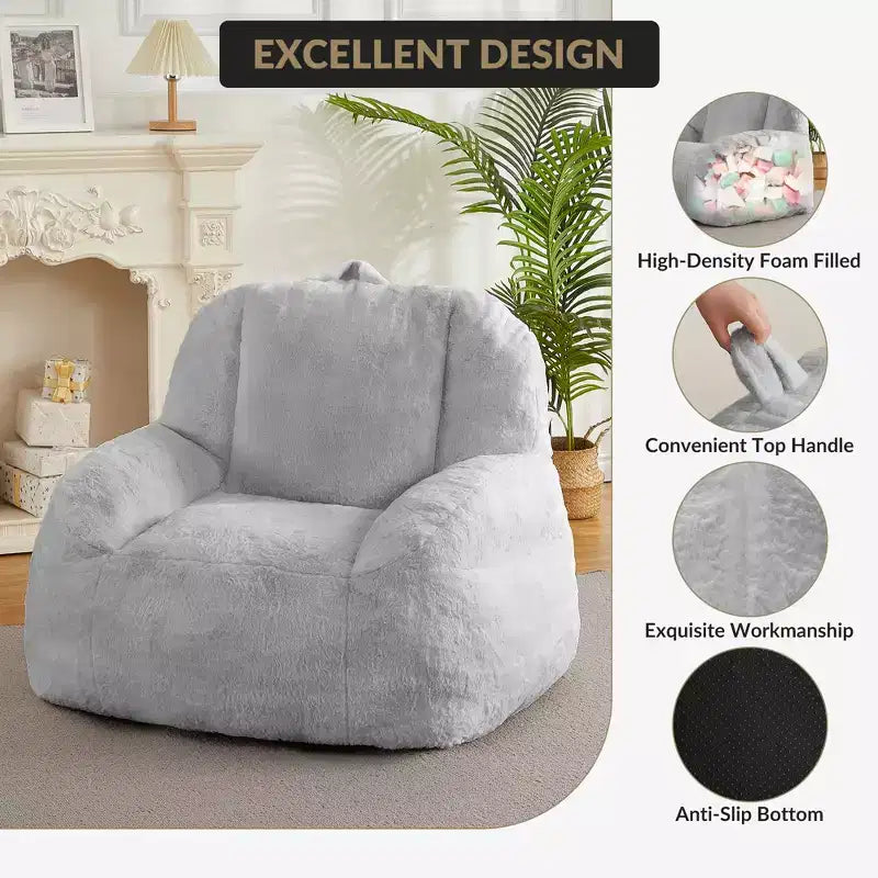 Pouf géant en fausse fourrure pour adultes, avec poignée, canapé de sol rembourré, siège de salon confortable pour la maison