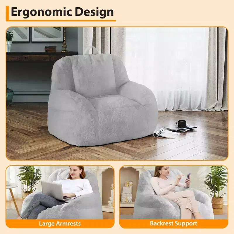Pouf géant en fausse fourrure pour adultes, avec poignée, canapé de sol rembourré, siège de salon confortable pour la maison