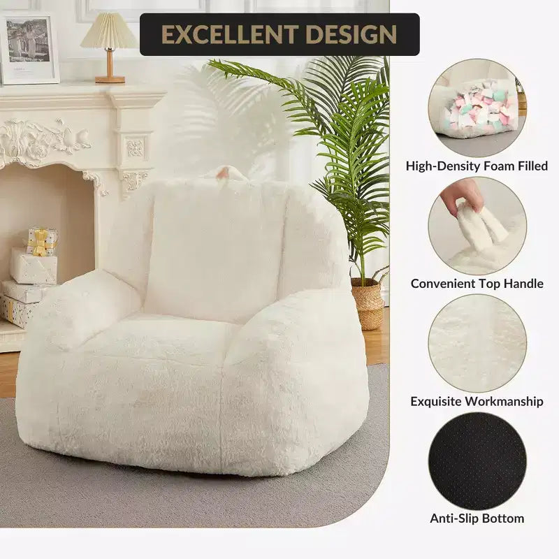 Pouf géant en fausse fourrure pour adultes, avec poignée, canapé de sol rembourré, siège de salon confortable pour la maison