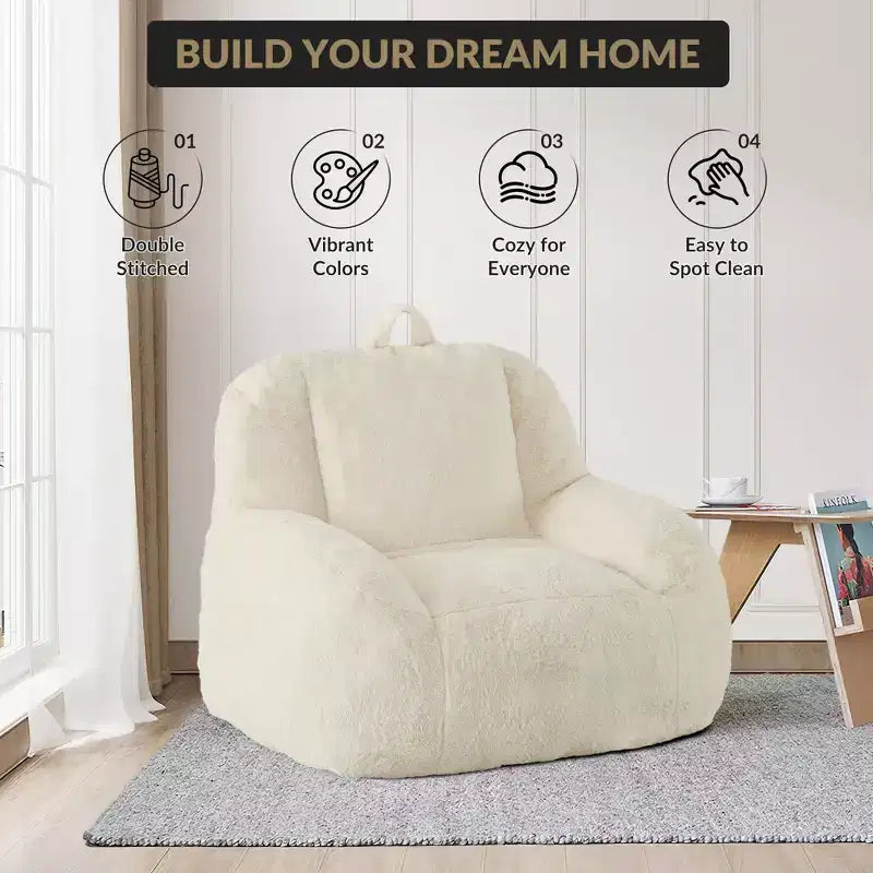 Pouf géant en fausse fourrure pour adultes, avec poignée, canapé de sol rembourré, siège de salon confortable pour la maison