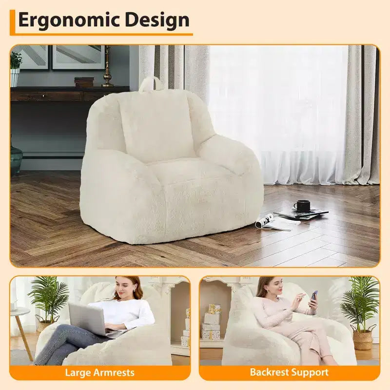 Pouf géant en fausse fourrure pour adultes, avec poignée, canapé de sol rembourré, siège de salon confortable pour la maison