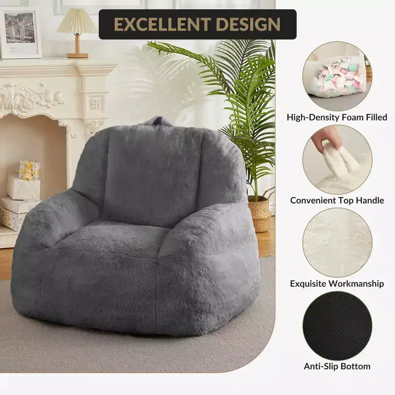 Pouf géant en fausse fourrure pour adultes, avec poignée, canapé de sol rembourré, siège de salon confortable pour la maison
