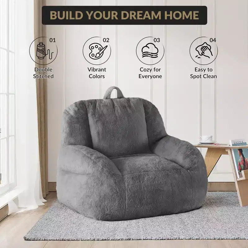 Pouf géant en fausse fourrure pour adultes, avec poignée, canapé de sol rembourré, siège de salon confortable pour la maison