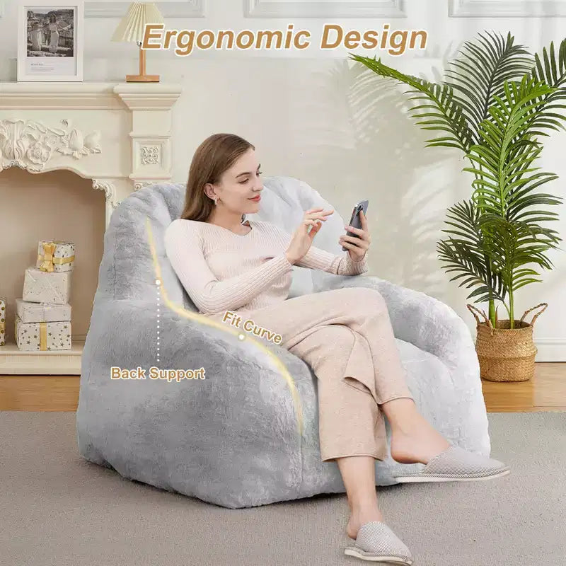 Pouf géant en fausse fourrure pour adultes, avec poignée, canapé de sol rembourré, siège de salon confortable pour la maison