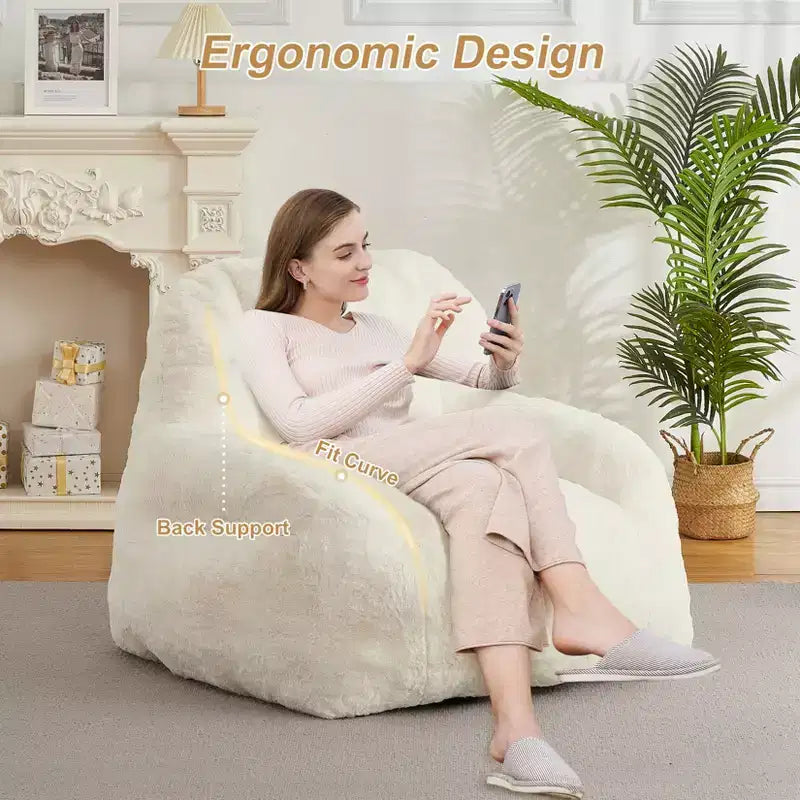 Pouf géant en fausse fourrure pour adultes, avec poignée, canapé de sol rembourré, siège de salon confortable pour la maison