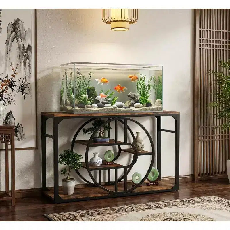 COZONY Table console en forme de O de 55" avec 5 niveaux de rangement, table de canapé étroite industrielle pour couloir, salon, foyer