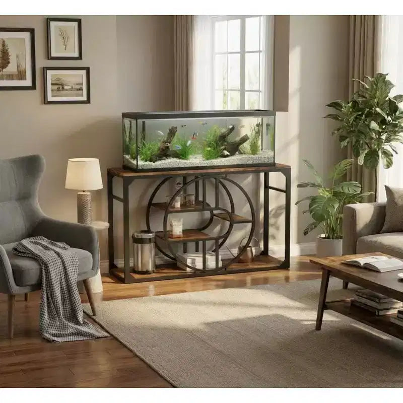 COZONY 55 O-Shaped Console Table with 5-Tier Storage, Industrial Narrow Entryway Sofa Table for Hallway Living Room Foyer
