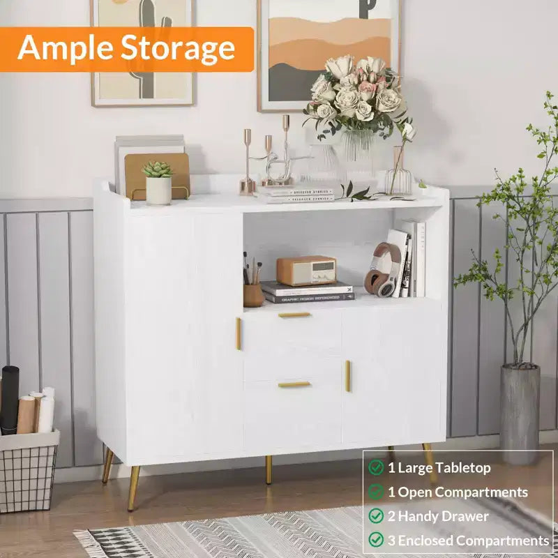 Lot de 2 buffets, buffet de rangement de 101,6 cm avec tiroirs, étagères et portes, meuble de bar à café moderne en bois
