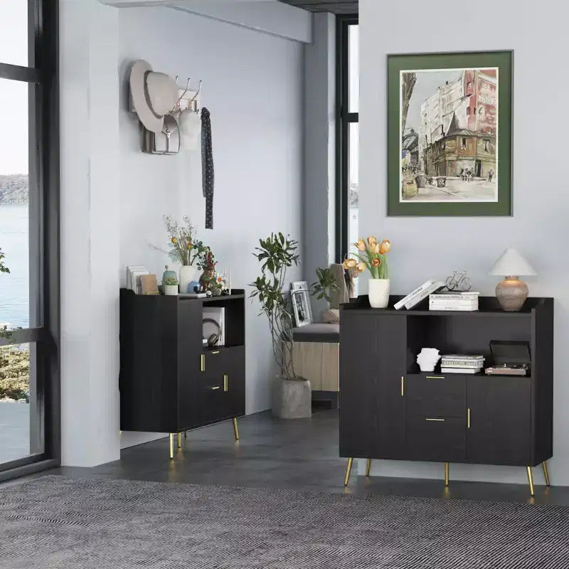 Lot de 2 buffets, buffet de rangement de 101,6 cm avec tiroirs, étagères et portes, meuble de bar à café moderne en bois