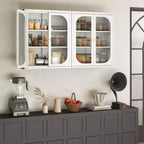 Meuble haut de salle de bain Bekrvio avec portes cannelées, étagères réglables, meuble de rangement mural en métal avec portes en verre, à installer au-dessus des toilettes pour cuisine, buanderie