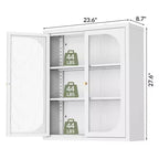 Meuble haut de salle de bain Bekrvio avec portes cannelées, étagères réglables, meuble de rangement mural en métal avec portes en verre, à installer au-dessus des toilettes pour cuisine, buanderie