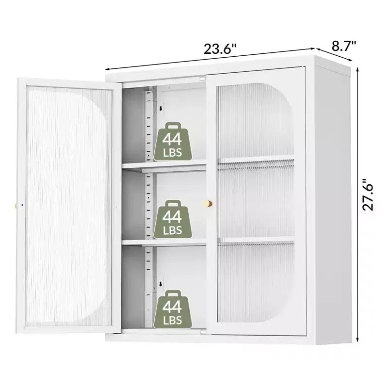 Meuble haut de salle de bain Bekrvio avec portes cannelées, étagères réglables, meuble de rangement mural en métal avec portes en verre, à installer au-dessus des toilettes pour cuisine, buanderie