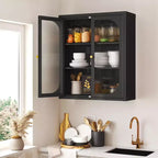 Meuble haut de salle de bain Bekrvio avec portes cannelées, étagères réglables, meuble de rangement mural en métal avec portes en verre, à installer au-dessus des toilettes pour cuisine, buanderie