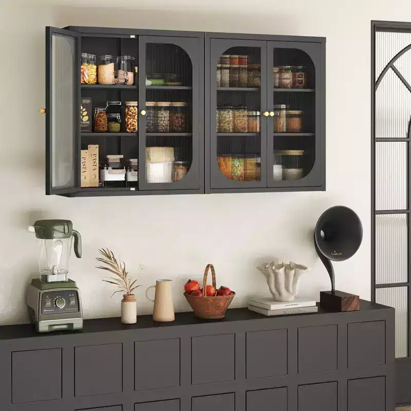 Meuble haut de salle de bain Bekrvio avec portes cannelées, étagères réglables, meuble de rangement mural en métal avec portes en verre, à installer au-dessus des toilettes pour cuisine, buanderie