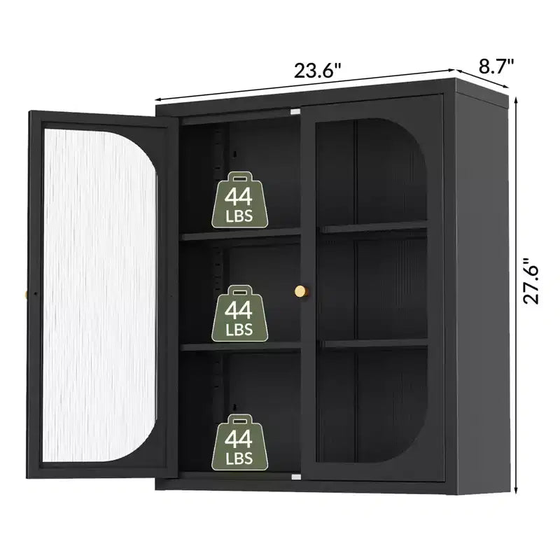 Meuble haut de salle de bain Bekrvio avec portes cannelées, étagères réglables, meuble de rangement mural en métal avec portes en verre, à installer au-dessus des toilettes pour cuisine, buanderie