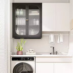 Meuble haut de salle de bain Bekrvio avec portes cannelées, étagères réglables, meuble de rangement mural en métal avec portes en verre, à installer au-dessus des toilettes pour cuisine, buanderie