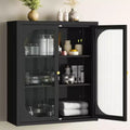 Bekrvio Bathroom Wall Mounted Cabinet with Fluted Doors, Adjustable Shelves Metal Over Toilet Glass Storage Cabinet for Kitchen, Laundry Room