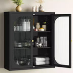 Bekrvio Bathroom Wall Mounted Cabinet with Fluted Doors, Adjustable Shelves Metal Over Toilet Glass Storage Cabinet for Kitchen, Laundry Room
