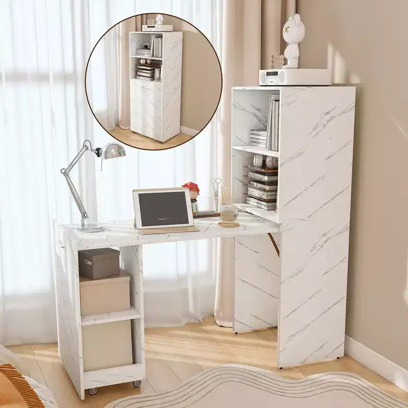 Compact Vanity Desk with LED Mirror, 2 Large Drawers, 3 Lighting Modes, White