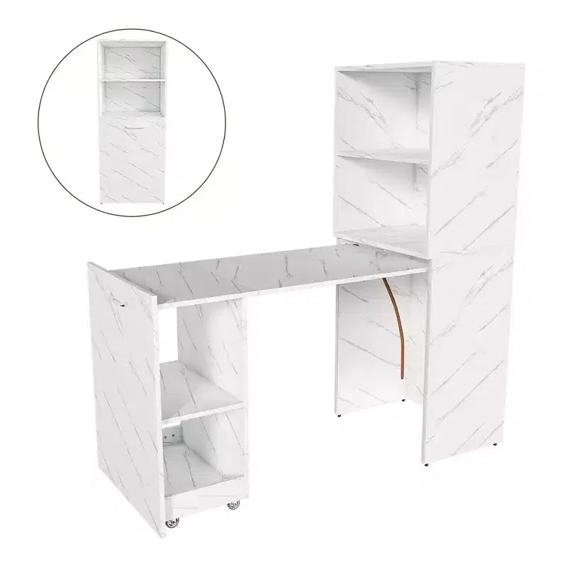 Coiffeuse compacte avec miroir LED, 2 grands tiroirs, 3 modes d'éclairage, Blanche