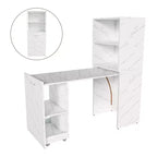 Coiffeuse compacte avec miroir LED, 2 grands tiroirs, 3 modes d'éclairage, Blanche