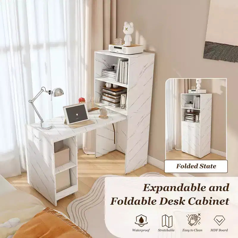 Coiffeuse compacte avec miroir LED, 2 grands tiroirs, 3 modes d'éclairage, Blanche