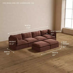 Canapé 4 places modulaire lavable Anabei + pouf banc | Assise Memorix+ et coussin profilé