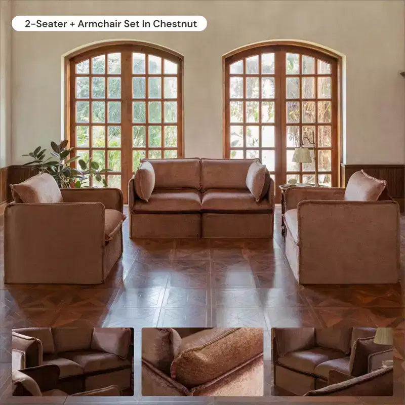 Canapé 4 places modulaire lavable Anabei + pouf banc | Assise Memorix+ et coussin profilé