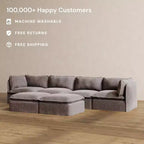 Canapé 4 places modulaire lavable Anabei + pouf banc | Assise Memorix+ et coussin profilé