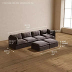 Canapé 4 places modulaire lavable Anabei + pouf banc | Assise Memorix+ et coussin profilé