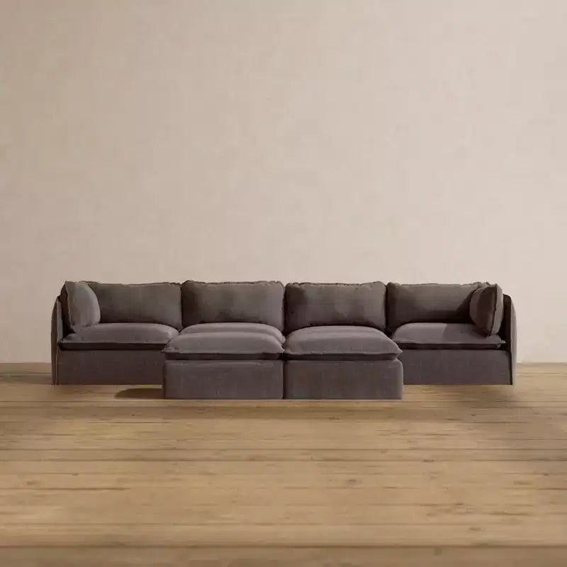 Canapé 4 places modulaire lavable Anabei + pouf banc | Assise Memorix+ et coussin profilé