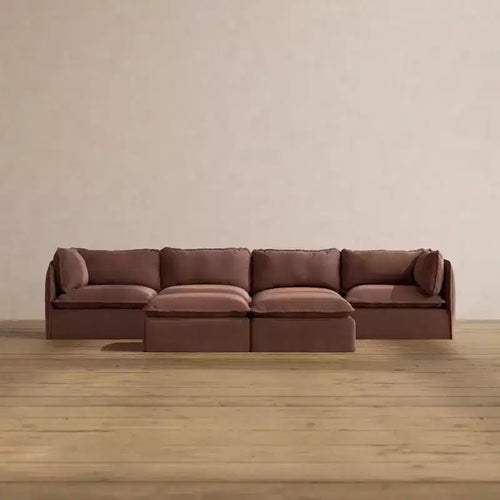 Anabei Modular Washable 4-Seater Sofa + Bench Ottoman | Memorix+ Seat & Contour Pillow