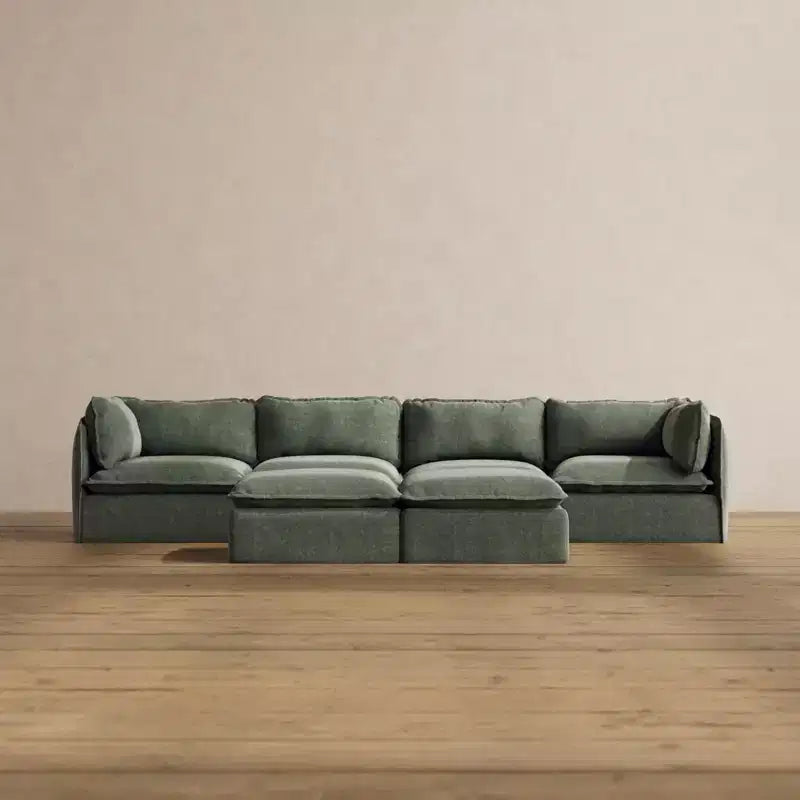 Canapé 4 places modulaire lavable Anabei + pouf banc | Assise Memorix+ et coussin profilé