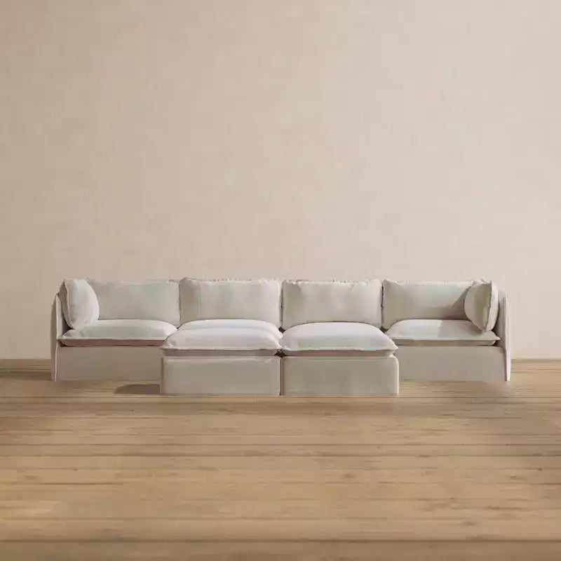 Canapé 4 places modulaire lavable Anabei + pouf banc | Assise Memorix+ et coussin profilé