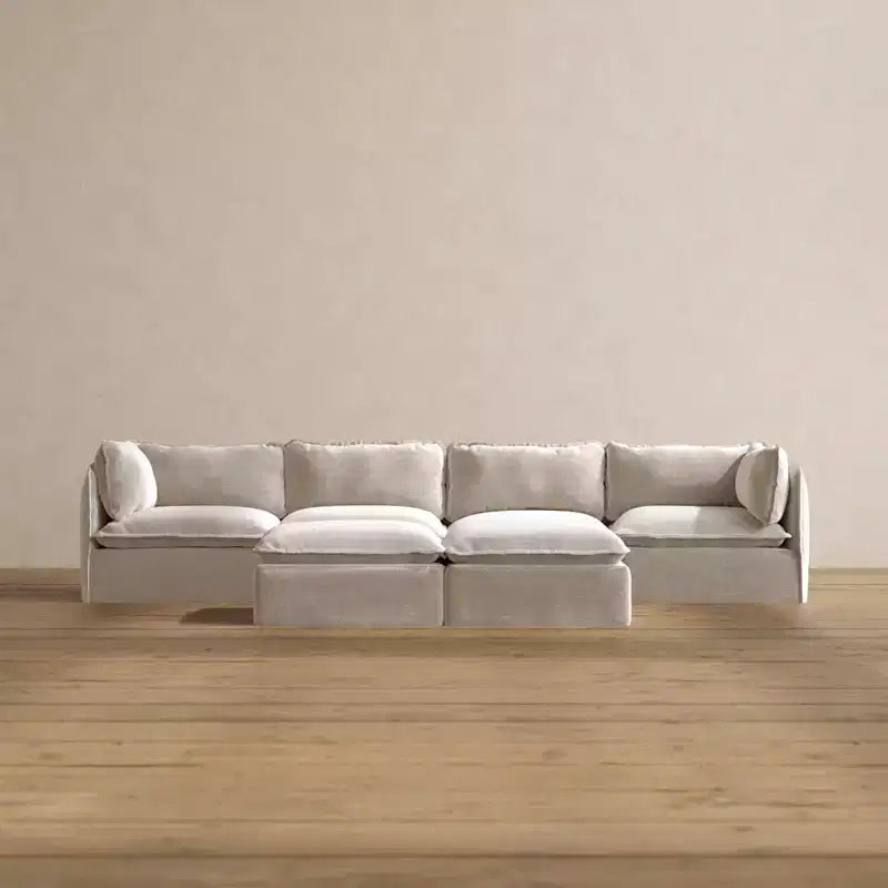 Canapé 4 places modulaire lavable Anabei + pouf banc | Assise Memorix+ et coussin profilé
