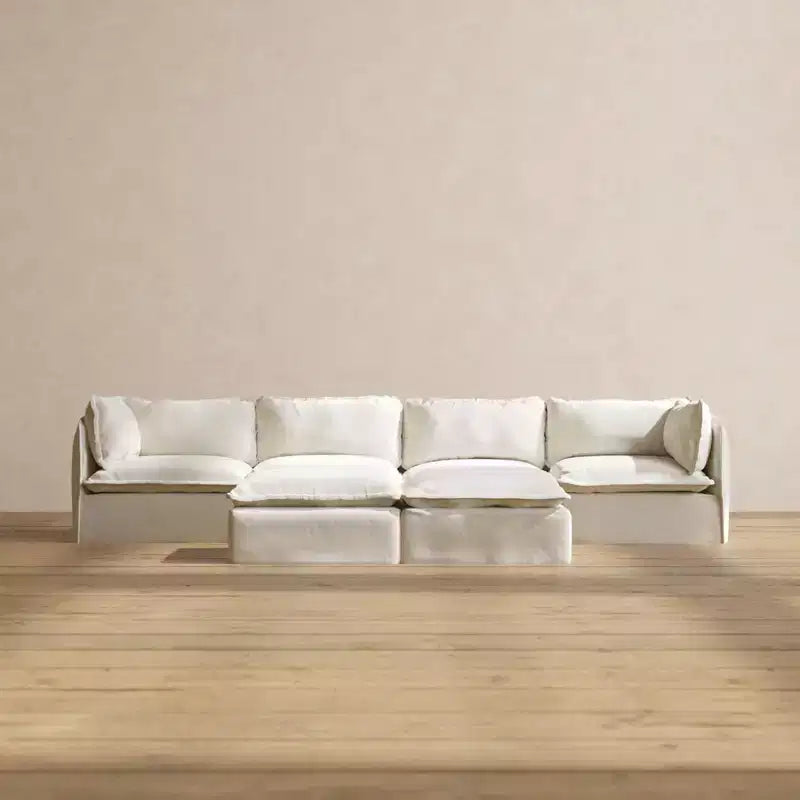Canapé 4 places modulaire lavable Anabei + pouf banc | Assise Memorix+ et coussin profilé
