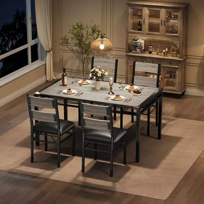Ensemble de table à manger peu encombrant en MDF avec base en fer et chaises gigognes pour petite cuisine, appartement ou coin petit-déjeuner