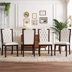 Chaises de salle à manger capitonnées GDFStudio Ziegler avec dossier haut capitonné à losanges et pieds en bois massif (lot de 4)