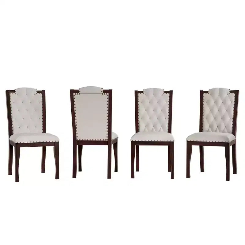 Chaises de salle à manger capitonnées GDFStudio Ziegler avec dossier haut capitonné à losanges et pieds en bois massif (lot de 4)