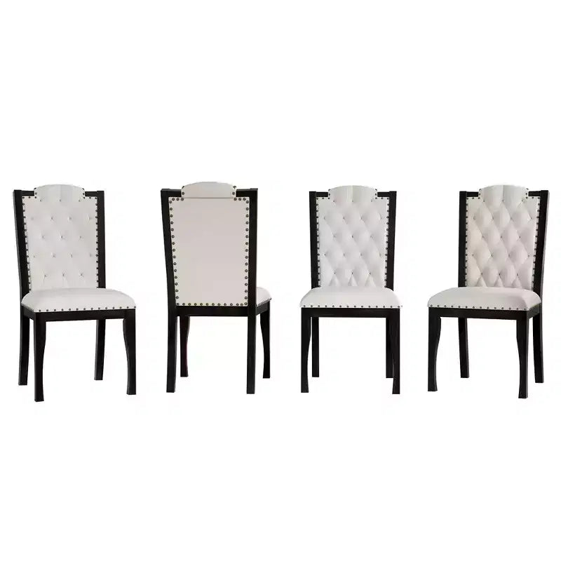 Chaises de salle à manger capitonnées GDFStudio Ziegler avec dossier haut capitonné à losanges et pieds en bois massif (lot de 4)