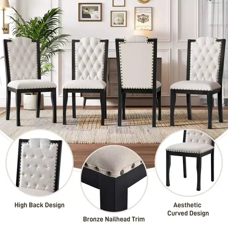Chaises de salle à manger capitonnées GDFStudio Ziegler avec dossier haut capitonné à losanges et pieds en bois massif (lot de 4)