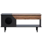 Table basse niche pour chat avec rangement, table centrale moderne style ferme 2 en 1 et condo pour chat pour salon