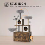 Meuble cache-litière pour chat en bois à plusieurs niveaux avec poteau à griffer et grotte pour chat, Meuble cache-litière pour chat avec poteau à griffer en sisal, Coin douillet