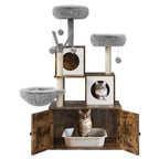Meuble cache-litière pour chat en bois à plusieurs niveaux avec poteau à griffer et grotte pour chat, Meuble cache-litière pour chat avec poteau à griffer en sisal, Coin douillet